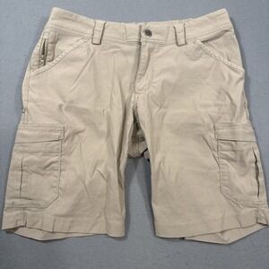 Duluth Trading Co Shorts Womens 12 Blue TAN Hiking Fishing Cargo Travel Nylon